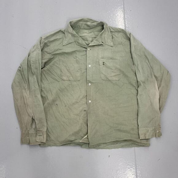 Vintage 60s Green Embroidered Faded Boxy Loop Collar - Picture 1 of 4